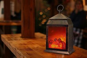 img 1 attached to 🔥 YAKii 12" H Fireplace Lantern: Super Bright LEDs, Timer & Battery Operated