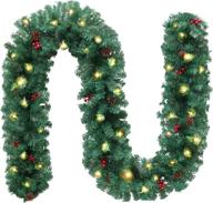 szcxtop 9ft artificial christmas garland with led lights - wintry pine needles, pine cones, berries decor - perfect xmas garland for fireplace, staircase railing decoration logo
