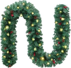 img 4 attached to SZCXTOP 9ft Artificial Christmas Garland with LED Lights - Wintry Pine Needles, Pine Cones, Berries Decor - Perfect Xmas Garland for Fireplace, Staircase Railing Decoration