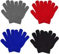 🧤 kids winter gloves: 4 pairs of menoly knit gloves, warm & stretchy full finger magic gloves for girls, boys, and teens - available in 4 colors logo