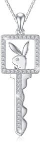 img 4 attached to 🐰 925 Sterling Silver Playboy Necklace with Bunny Key Pendant, 5A Cubic Zirconia, 18+2 Box Chain