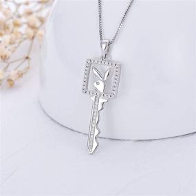 img 2 attached to 🐰 925 Sterling Silver Playboy Necklace with Bunny Key Pendant, 5A Cubic Zirconia, 18+2 Box Chain