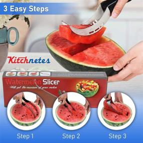 img 1 attached to 🍉 Stainless Steel Watermelon Slicer Set - Premium Fruit Carving Kitchen Utensil Kit with Watermelon Slicing Tool & Fruit Carving Knife/Spoon - Ideal for Salads and Desserts - Unique Box Packaging