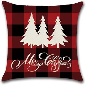 img 2 attached to 🎅 AUSTARK Christmas Throw Pillow Covers Set of 4 – Linen Decorative Pillowcase, 18x18 Inch Square Cushion Case for Sofa Couch Bed Outdoors, Plaid Red