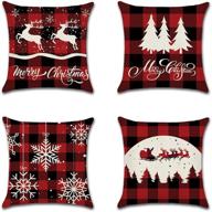 🎅 austark christmas throw pillow covers set of 4 – linen decorative pillowcase, 18x18 inch square cushion case for sofa couch bed outdoors, plaid red логотип