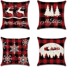 img 4 attached to 🎅 AUSTARK Christmas Throw Pillow Covers Set of 4 – Linen Decorative Pillowcase, 18x18 Inch Square Cushion Case for Sofa Couch Bed Outdoors, Plaid Red