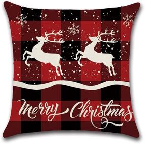 img 3 attached to 🎅 AUSTARK Christmas Throw Pillow Covers Set of 4 – Linen Decorative Pillowcase, 18x18 Inch Square Cushion Case for Sofa Couch Bed Outdoors, Plaid Red