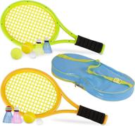 🎾 ststech kids tennis rackets: complete 12 in 1 gift set for children with carrying bag, soft training balls, and badminton birdies - perfect for outdoor and indoor sports логотип