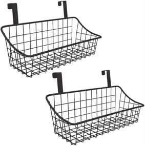 img 4 attached to 🐱 LeleCAT Basket: Grid Storage Hook Basket for Door or Railing - Small, Black (2 Pack)