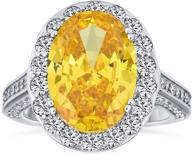 💍 women's vintage style silver engagement ring with 6ct simulated sapphire and canary yellow oval solitaire, enhanced with halo of aaa cz logo