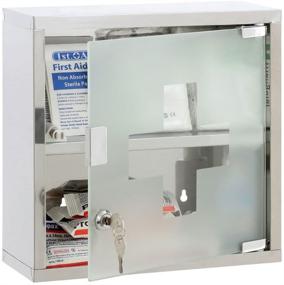 img 3 attached to 🏥 Stainless Steel and Frosted Glass Wall Mount Medical Cabinet - First Aid Locker with Locking Door, 2 Shelves for Medicine and Bandages. Convenient Wall Storage Container 12 x 5 x 5 inch.