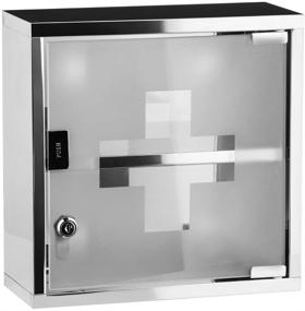 img 4 attached to 🏥 Stainless Steel and Frosted Glass Wall Mount Medical Cabinet - First Aid Locker with Locking Door, 2 Shelves for Medicine and Bandages. Convenient Wall Storage Container 12 x 5 x 5 inch.