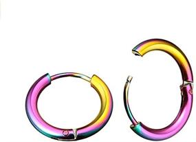 img 3 attached to Hoop Earrings Set in Multiple Colors - Titanium Steel, Classic Circle Design, Sizes 10mm, 12mm, 💍 and 14mm - Surgical Steel, 3 Pair Gift for Women and Girls - Comes with Jewelry Box (F1812)