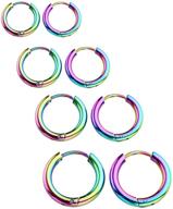 hoop earrings set in multiple colors - titanium steel, classic circle design, sizes 10mm, 12mm, 💍 and 14mm - surgical steel, 3 pair gift for women and girls - comes with jewelry box (f1812) logo