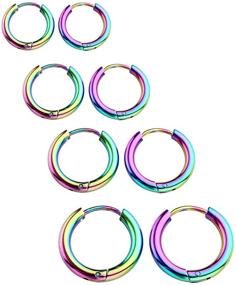 img 4 attached to Hoop Earrings Set in Multiple Colors - Titanium Steel, Classic Circle Design, Sizes 10mm, 12mm, 💍 and 14mm - Surgical Steel, 3 Pair Gift for Women and Girls - Comes with Jewelry Box (F1812)