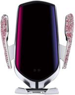 📱 sparkling bling car phone mount, cell phone holder for car, wireless usb car charger, dashboard cup phone holder, automatic clamping fast charger - compatible with iphone xs max xr x 8 - pink logo