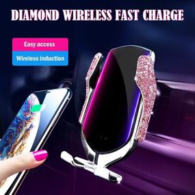 img 3 attached to 📱 Sparkling Bling Car Phone Mount, Cell Phone Holder for Car, Wireless USB Car Charger, Dashboard Cup Phone Holder, Automatic Clamping Fast Charger - Compatible with iPhone Xs Max XR X 8 - Pink