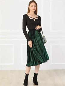 img 2 attached to 👗 Velvet Pleated Swing Midi Skirt for Women - Allegra K High Elastic Waist