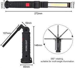 img 2 attached to 🔦 USB Rechargeable COB LED Work Light with Magnetic Base - 360° Rotation, 5 Modes - Folding Flashlight for Car Repair, Workshop, Household & Emergency Use - Large Size