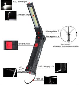 img 3 attached to 🔦 USB Rechargeable COB LED Work Light with Magnetic Base - 360° Rotation, 5 Modes - Folding Flashlight for Car Repair, Workshop, Household & Emergency Use - Large Size