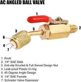 img 3 attached to 🔌 JIFETOR 6PCS Refrigerant and Vacuum Pump Adapters Kit: 1/4" Angled Compact Ball Valve + Male Flare to Female SAE Connectors.