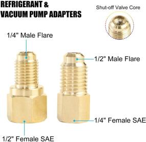 img 1 attached to 🔌 JIFETOR 6PCS Refrigerant and Vacuum Pump Adapters Kit: 1/4" Angled Compact Ball Valve + Male Flare to Female SAE Connectors.