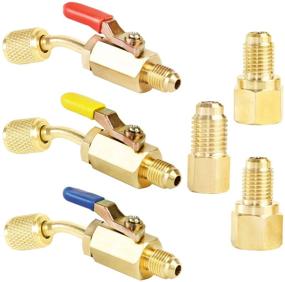 img 4 attached to 🔌 JIFETOR 6PCS Refrigerant and Vacuum Pump Adapters Kit: 1/4" Angled Compact Ball Valve + Male Flare to Female SAE Connectors.