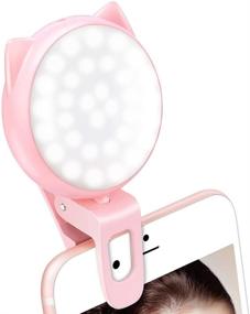 img 4 attached to 📸 OURRY Selfie Clip-on Ring Light - Mini Rechargeable 9-Level Adjustable Brightness with 32 LEDs, 2-8 Hours Usage, USB Flash Lighting for iPhone/Android Cell Phone Photography, Video, Vlogging - Pink