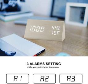 img 3 attached to 🕒 Wooden Electronic LED Time Display Alarm Clock with 3 Alarm Settings, Humidity & Temperature Detection - White Wood Made Electric Clocks for Bedroom and Bedside