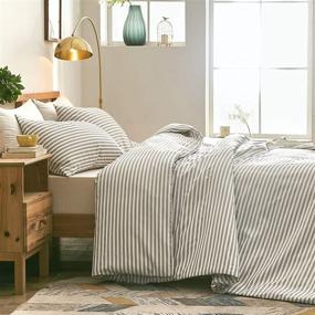 img 3 attached to 🌞 SUNNEEHOME Queen Size Striped Duvet Cover Set - 3 Piece Microfiber Comforter Cover with Zipper Closure, Beige and White