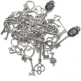 img 1 attached to 💍 40PCS Antique Silver Key Charms for DIY Jewelry Making Supplies - Vintage Skeleton Key Pendants by JIALEEY: Perfect for Necklaces, Wedding Favors, and More!