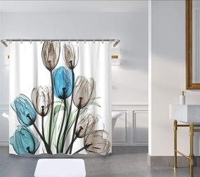 img 3 attached to 🌷 Blue Floral Shower Curtain Set: Tulip Flowers Fabric Shower Curtains with Hook - Unique, Machine Washable, 72Wx72H Inches, Light Blue White