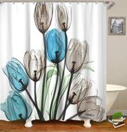 🌷 blue floral shower curtain set: tulip flowers fabric shower curtains with hook - unique, machine washable, 72wx72h inches, light blue white logo