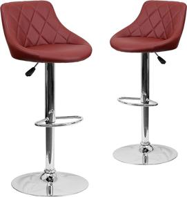 img 3 attached to Set of 2 Flash Furniture Contemporary Burgundy Vinyl 🪑 Barstools with Adjustable Height, Diamond Pattern Back, and Chrome Base