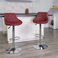 set of 2 flash furniture contemporary burgundy vinyl 🪑 barstools with adjustable height, diamond pattern back, and chrome base логотип