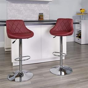 img 4 attached to Set of 2 Flash Furniture Contemporary Burgundy Vinyl 🪑 Barstools with Adjustable Height, Diamond Pattern Back, and Chrome Base