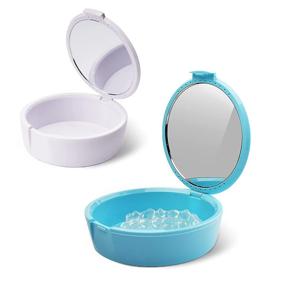 img 4 attached to 🦷 Y-Kelin 2 Pack Retainer Case with Mirror: The Convenient Storage Solution for Partial Dentures (Light Blue+White)