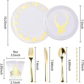 img 3 attached to 🎄 Premium isfangco Christmas Dinnerware Set - 175PCS White and Gold Plates, Gold Disposable Silverware, Clear Cups and Paper Straws - Perfect for Christmas Party, Serves 25 Guests