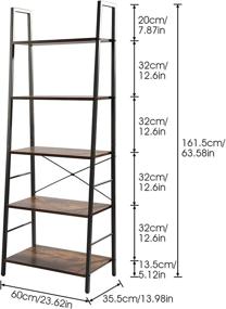 img 2 attached to 📚 Rustic Brown Wooden Leaning Bookshelf - JEROAL 5 Tier Ladder Shelf with Metal Frame for Home Office, Bedroom, or Storage Display Shelves