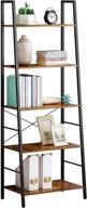 📚 rustic brown wooden leaning bookshelf - jeroal 5 tier ladder shelf with metal frame for home office, bedroom, or storage display shelves логотип