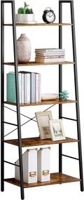 img 4 attached to 📚 Rustic Brown Wooden Leaning Bookshelf - JEROAL 5 Tier Ladder Shelf with Metal Frame for Home Office, Bedroom, or Storage Display Shelves