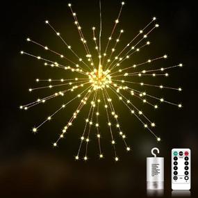 img 4 attached to 🎆 Firework Lights - MUSUNIA 200 LED Copper Wire Starburst Light, 1 Pack, 8 Modes Dimmable Remote Control Waterproof Hanging Fairy Light for Parties, Christmas, Battery Operated Fairy Lights