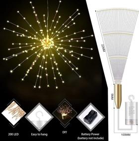 img 2 attached to 🎆 Firework Lights - MUSUNIA 200 LED Copper Wire Starburst Light, 1 Pack, 8 Modes Dimmable Remote Control Waterproof Hanging Fairy Light for Parties, Christmas, Battery Operated Fairy Lights