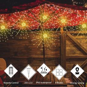 img 3 attached to 🎆 Firework Lights - MUSUNIA 200 LED Copper Wire Starburst Light, 1 Pack, 8 Modes Dimmable Remote Control Waterproof Hanging Fairy Light for Parties, Christmas, Battery Operated Fairy Lights