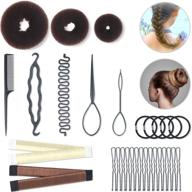 💇 hair styling set with 3 pieces hair braid tool, 2 pieces donut hair bun tool, 15 pieces french magic twist hairstyle clip rollers, 5 pieces u-shaped hair pins, and 5 pieces hair ropes for women and girls logo