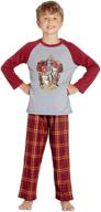 🧙 harry potter pajamas: gryffindor raglan shirt and pants sleepwear set - sizes for little and big boys (large, 10/12) logo
