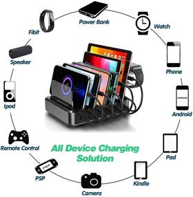 img 1 attached to 🔌 LENUMB 75W PD Зарядная станция для нескольких устройств - QC 3.0, 5 USB быстрых портов, 1 USB-C PD Power Delivery, 6 коротких смешанных USB-кабелей - Совместима с iOS Android телефонами, планшетами, планшетами - Черный (6-портовый)