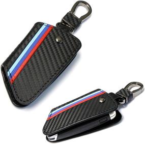 img 4 attached to 🔑 iJDMTOY M-Colored Stripe Black Carbon Fiber Pattern Leather Key Holder for BMW X1, X4, X5, X6, 5 Series & 7 Series Remote Fobs