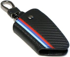 img 3 attached to 🔑 iJDMTOY M-Colored Stripe Black Carbon Fiber Pattern Leather Key Holder for BMW X1, X4, X5, X6, 5 Series & 7 Series Remote Fobs
