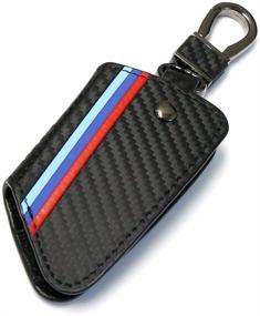 img 2 attached to 🔑 iJDMTOY M-Colored Stripe Black Carbon Fiber Pattern Leather Key Holder for BMW X1, X4, X5, X6, 5 Series & 7 Series Remote Fobs